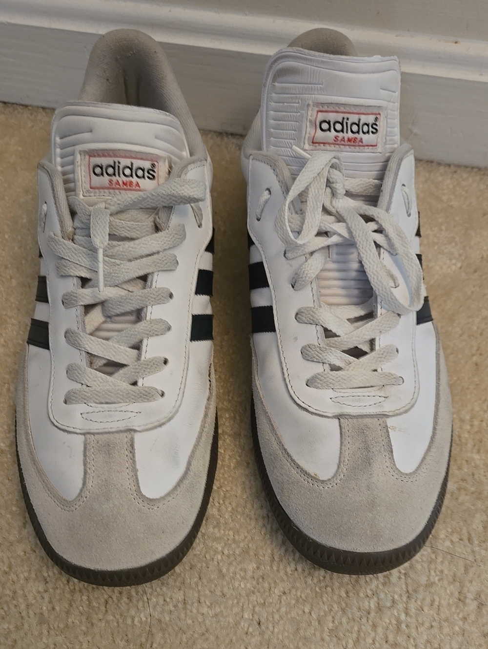 adidas White and Black Samba Retro Leather Sneakers